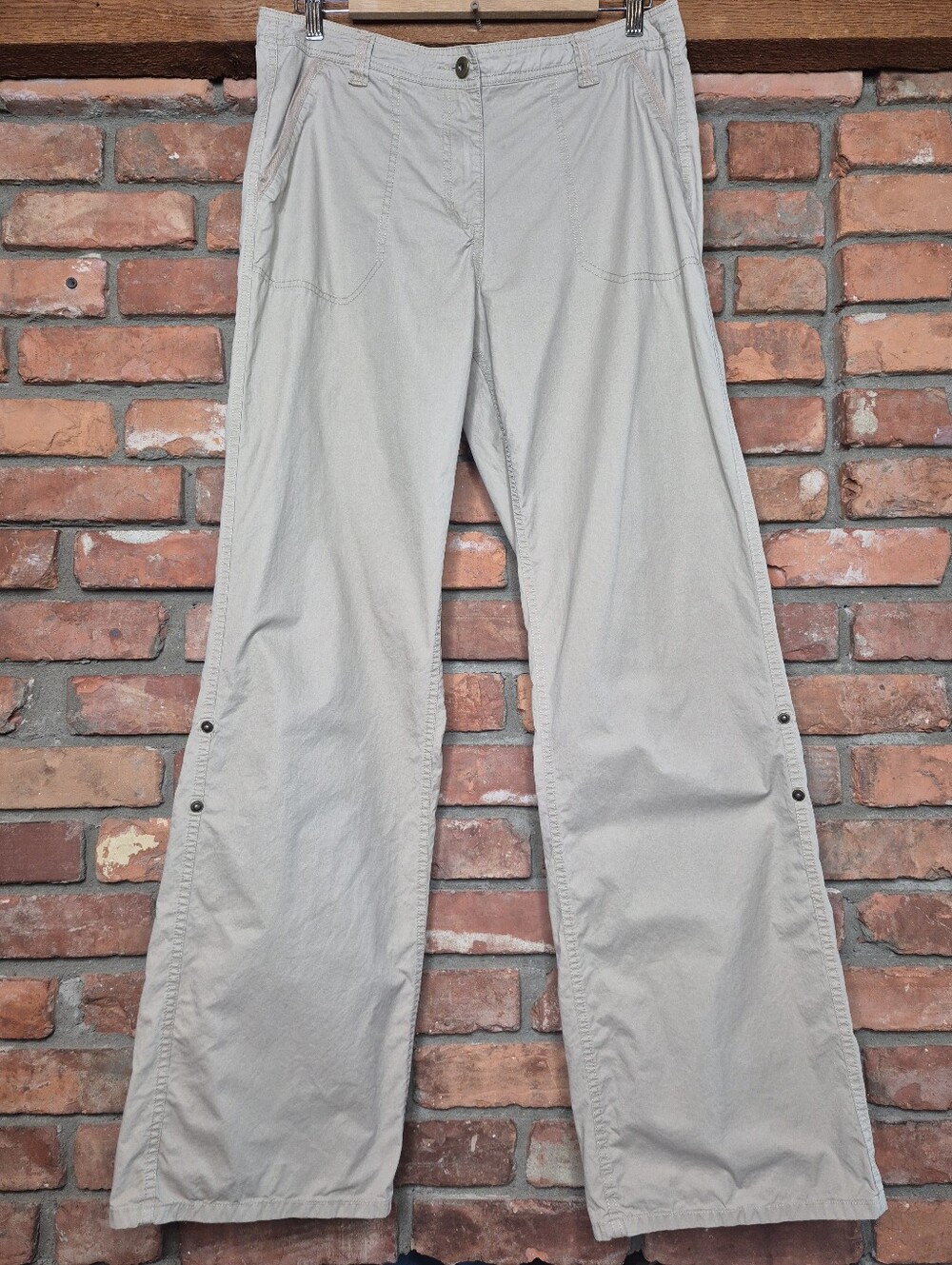 Long Tall Sally Beige 100% Cotton Tall Wide Leg Utility Size 10 33.5" Inseam